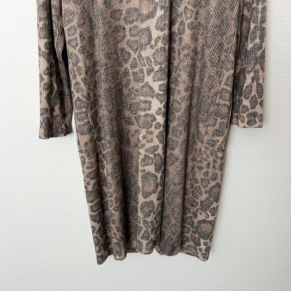 [LNA] Brown Leopard Print Kurt Longline Ribbed Knit Duster Cardigan Size Large L - Picture 8 of 12